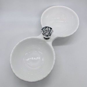 Maison Blanc Simple Charm Double Dip Snack Dish Tray Textured White w Handle